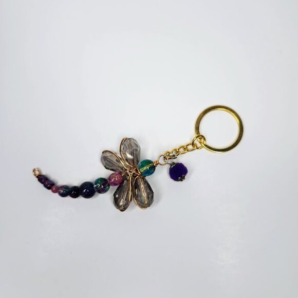 Handcrafted Dragonfly Keychain With Multi Colored Beads - Picture 4 of 4